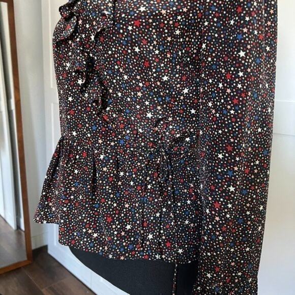 Madewell 100% Silk Ruffle-Hem Wrap Long Sleeve Top in Starry Night xs - Picture 5 of 10
